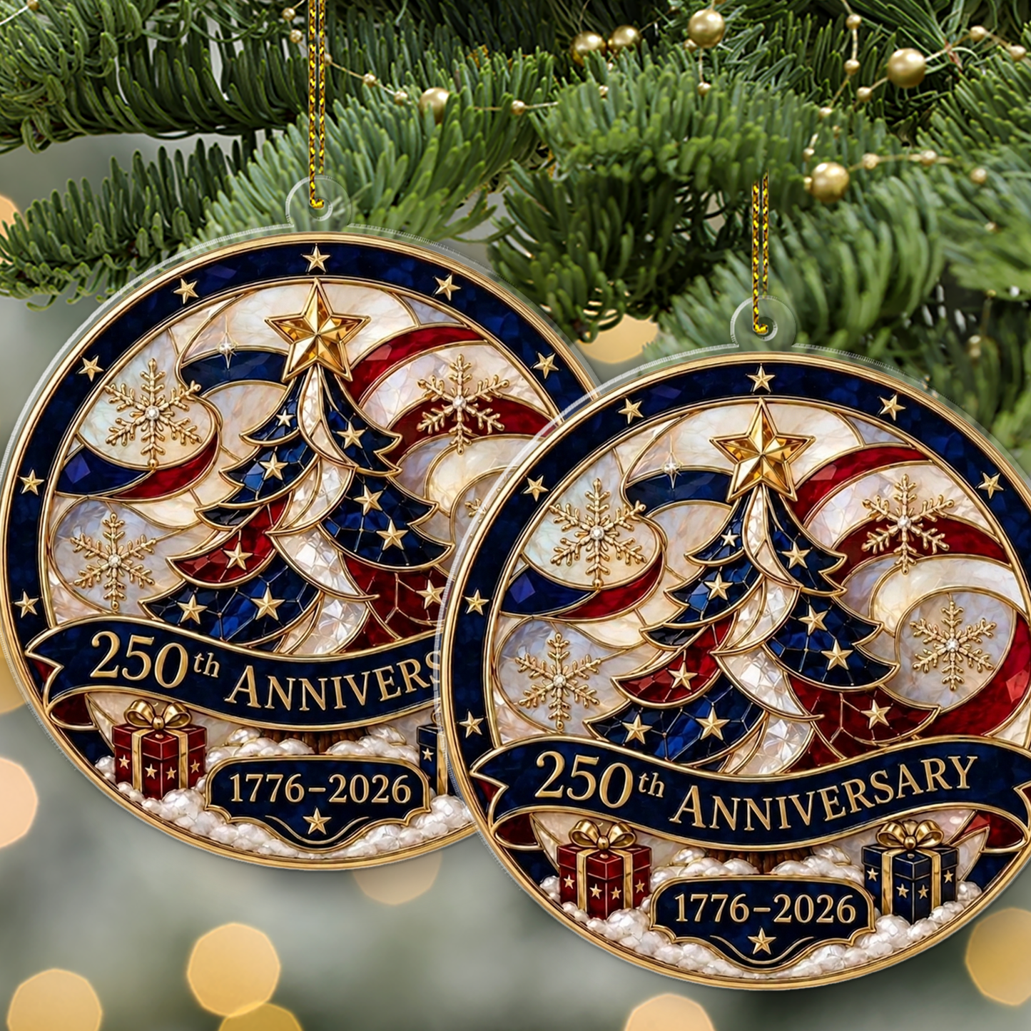 USA 250th Anniversary Acrylic Ornament, 1776-2026 Patriotic Christmas Decor 685878