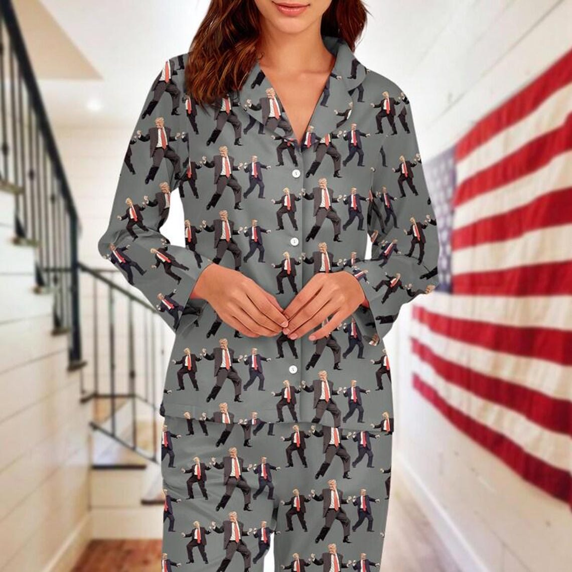 Dancing Trump Pajama Set - Funny Novelty Political Christmas Sleepwear Gift 686450 WFD