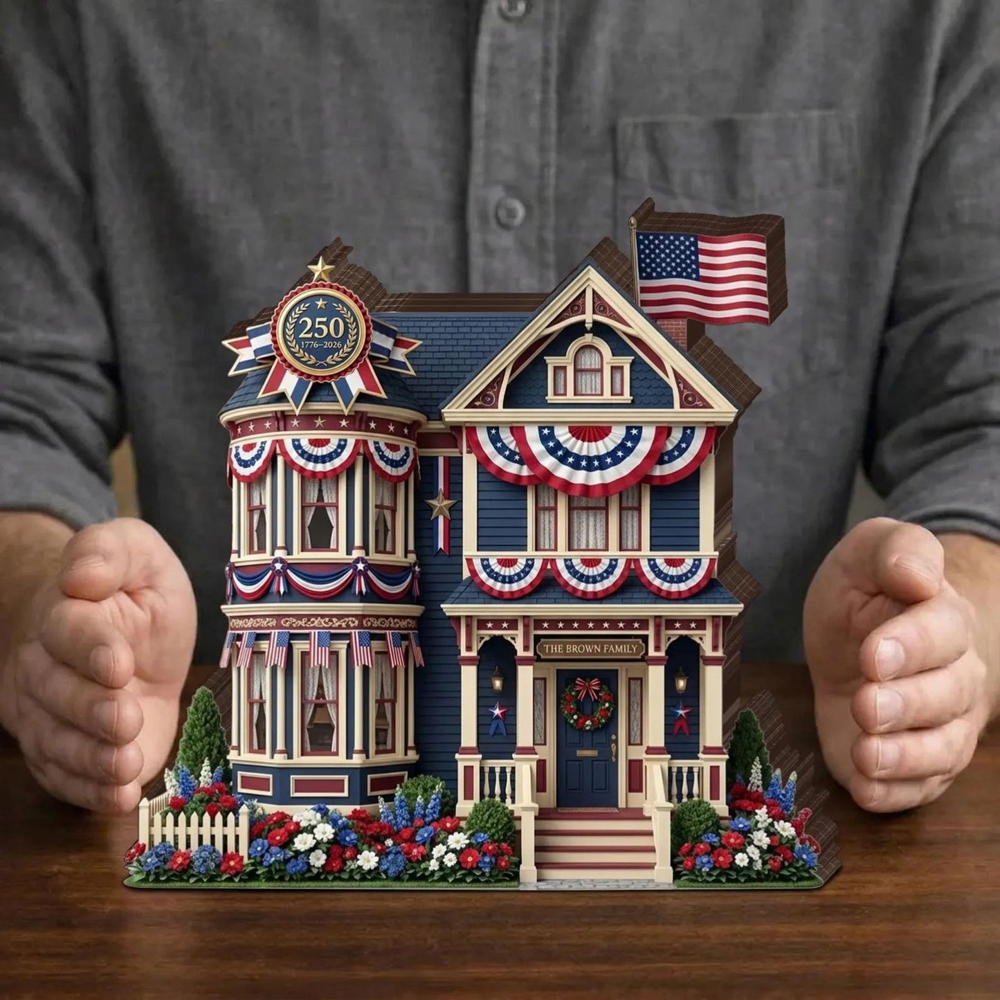USA 250 Years Anniversary Wooden Block | Personalized Wood Block | Patriotic USA Flag Shelf Decoration 684971