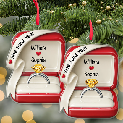 Personalized She Said Yes Engaged Acrylic Ornament, Custom Name Married Christmas Keepsake 686527