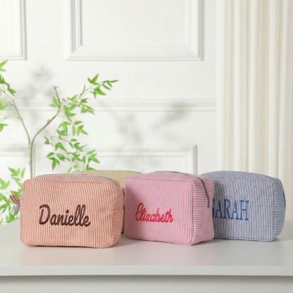 Personalized Monogrammed Seersucker Toiletry Bag | Custom Name Makeup Bag Gift For Women | Mother's Day Gifts Bag 684740
