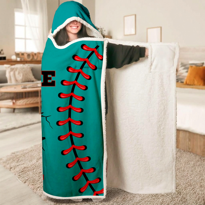 Personalized Baseball Hooded Blanket, Custom Name & Number Gift For Sports Lover 686376