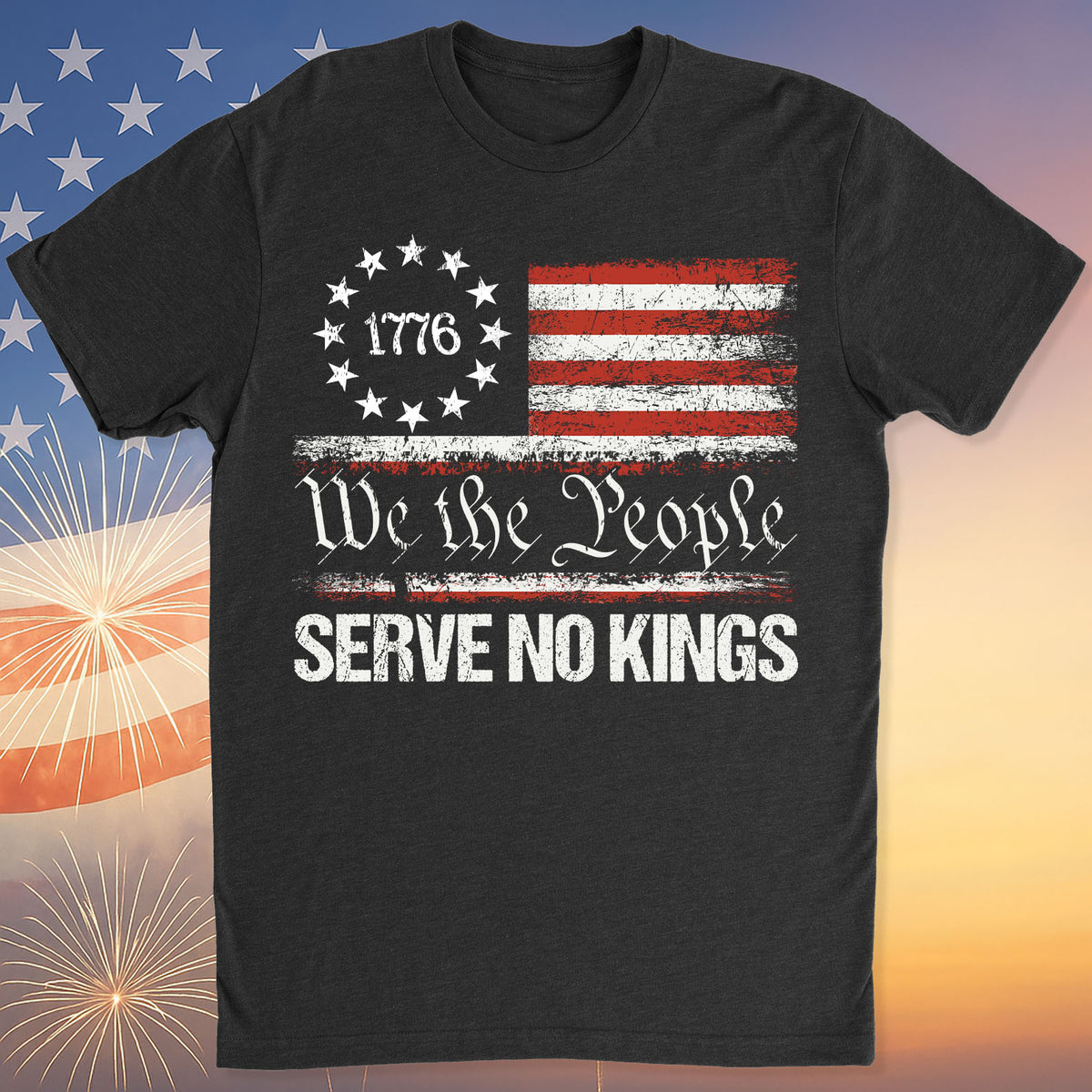 We The People Serve No Kings Shirt | Anti Trump Protest Tee | 1776 Distressed American Flag Dark Shirt 682475