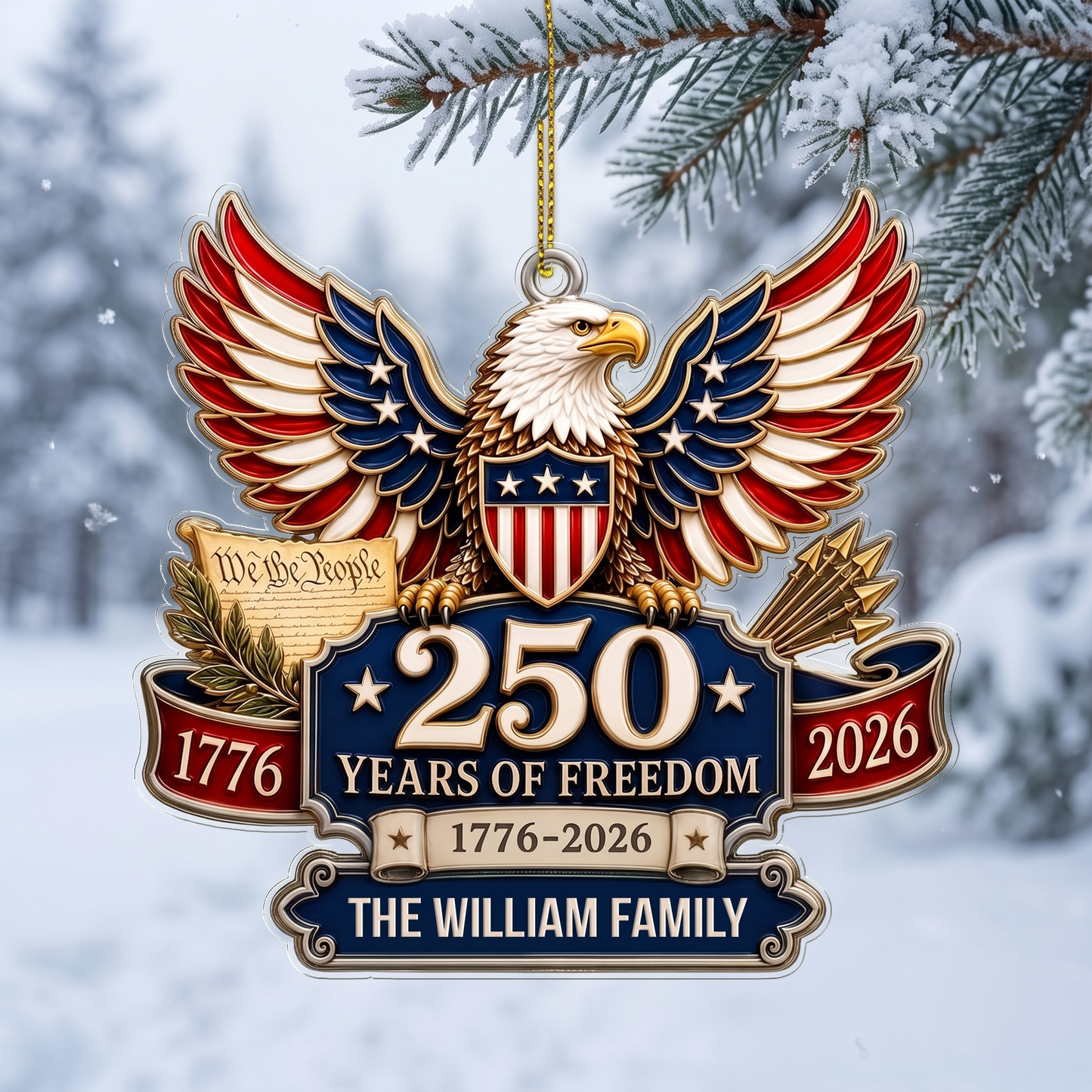 Personalized USA 250 Years Of Freedom Acrylic Ornament, 1776–2026 Bald Eagle Patriotic Christmas Ornament 685831