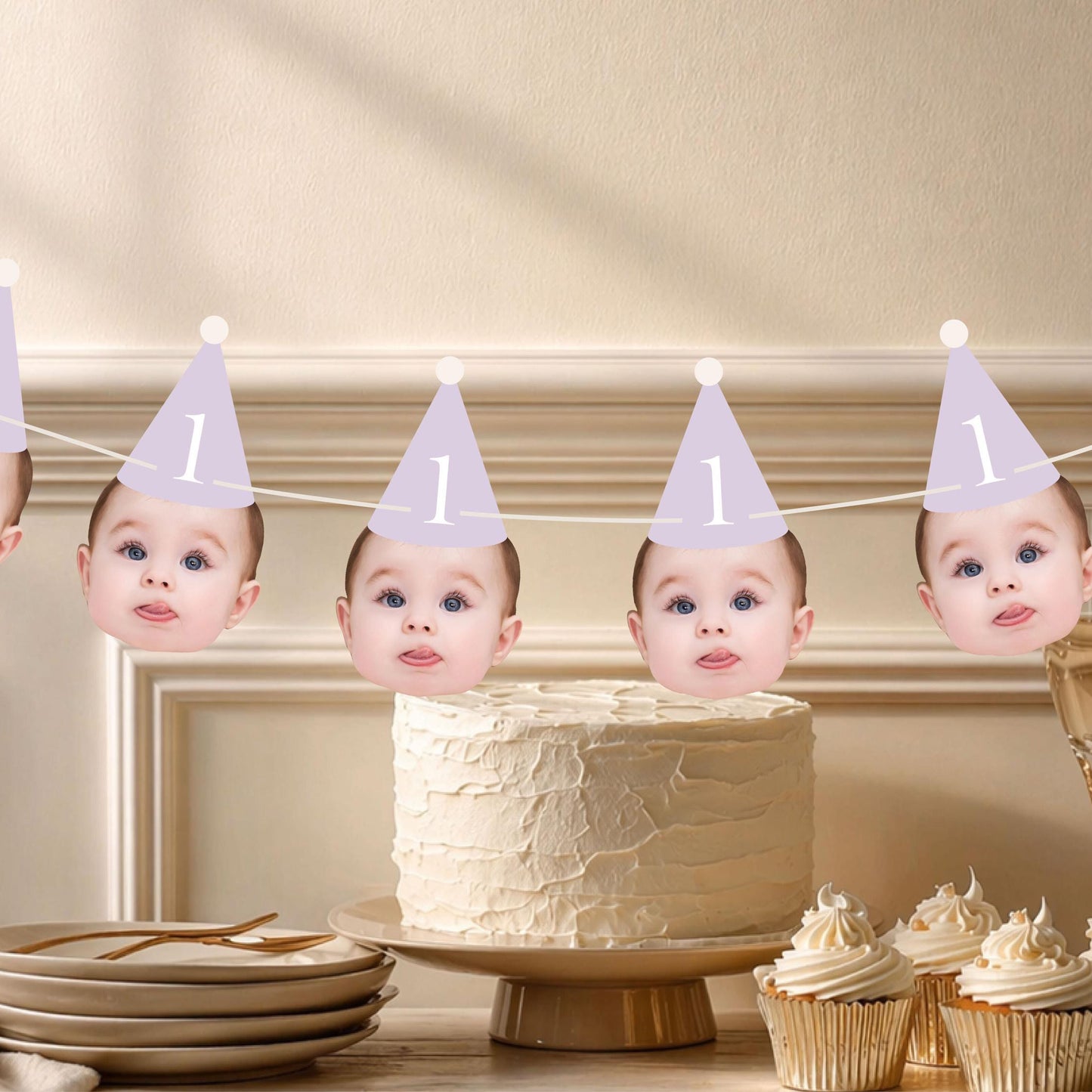 Custom Face Photo Birthday Banner - Personalized Bunting For Baby Party Decorations 685594