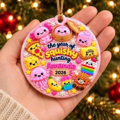 Personalized The Year Of Squishy Hunting 3D Relief White Acrylic Ornament, Funny Christmas Gift For Kids 686345 WFD