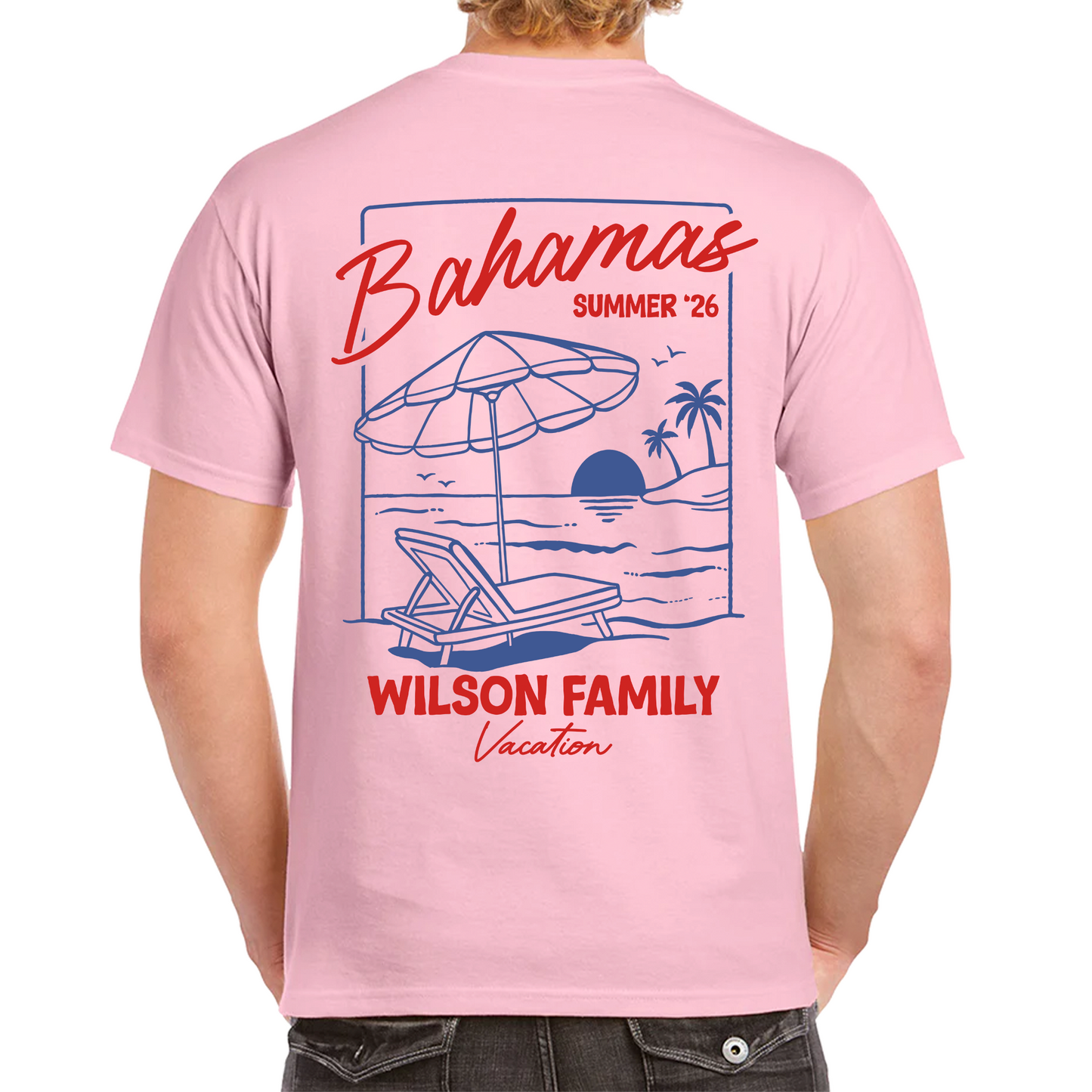 Custom Family Name Vacation Backside Shirt, Bahamas Summer Tee, Holiday Beach Trip Outfit 685504