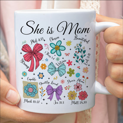 She Is Mom Christian Mug – Bible Verse Floral Mug for Faithful Moms, Religious Coquette Mother’s Day Gift 682152