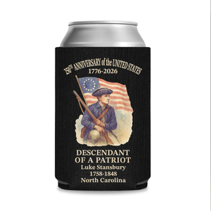 Personalized 250 Years Of America Can Cooler | Custom Name Descendant Of A Patriot Can Sleeve For Drinks 684549