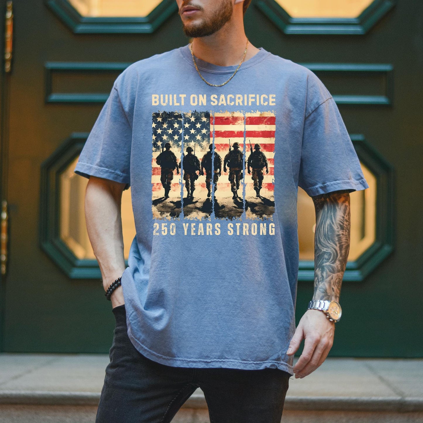 Personalized Built On Sacrifice Shirt | USA 250 Years Strong Tee | Patriotic 250th Semiquincentennial Gift 685320