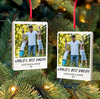 Custom Photo World's Best Daddy Building Blocks Ornament, Personalized Anniversary Keepsake, Gift For Daddy 685085