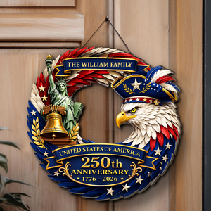 Personalized America 250th Anniversary Wooden Sign | Patriotic Eagle Door Wreath Wall Decor 684552
