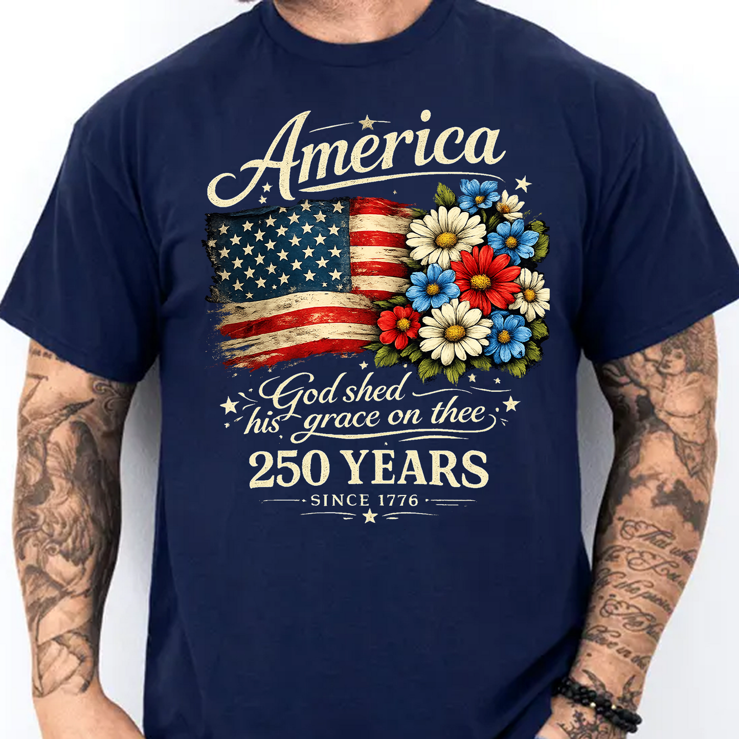 America 250th Anniversary Floral Dark Shirt, Independence Day Tee, Patriotic 4th Of July Gift 685181