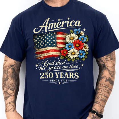 America 250th Anniversary Floral Dark Shirt, Independence Day Tee, Patriotic 4th Of July Gift 685181