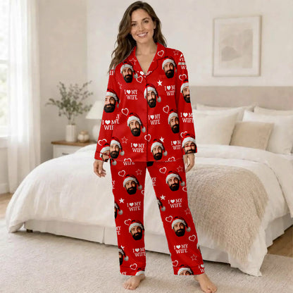 Custom Photo Satin Pajamas, Personalized Couple Sleepwear, Christmas Gift For Husband, Wife, Anniversary 686328