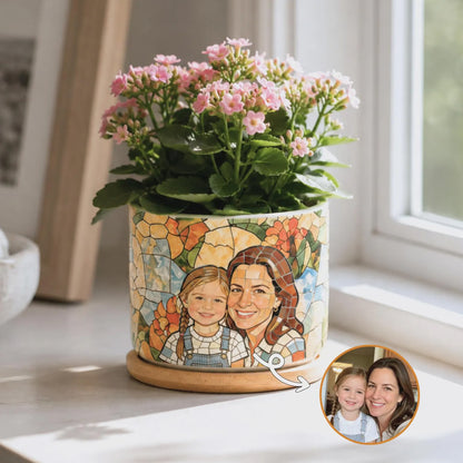 Personalized Photo Planter Pot, Custom Stained Glass Mosaic Ceramic Plant Pot, Unique Gift for Mom Grandma 686849 WFD