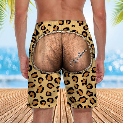 Personalized Funny Men's Swim Trunks, Custom Fake Butt Beach Shorts, Novelty Vacation Gift for Husband 685631