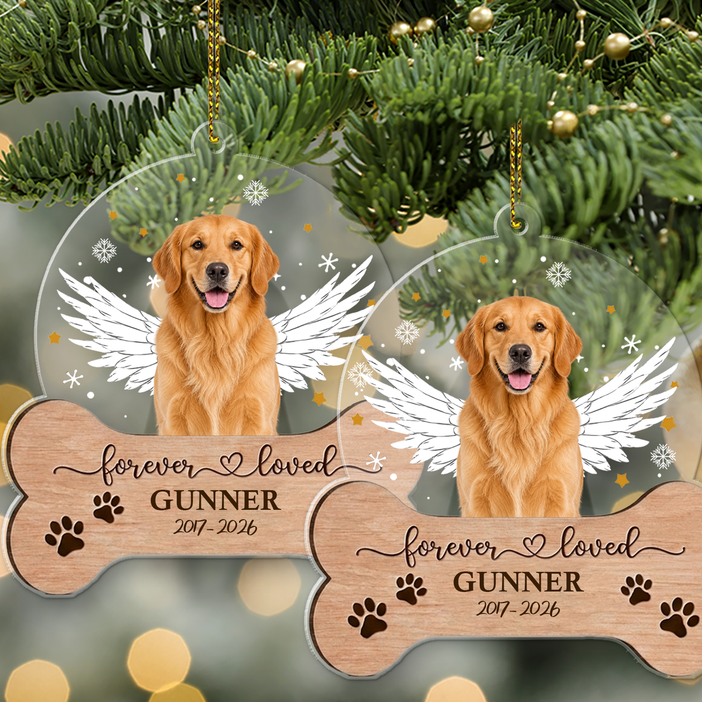 Custom Photo Forever Loved Christmas Acrylic Ornament, Personalized Gift For Dog Lover, Memorial Christmas Tree Decor 685941