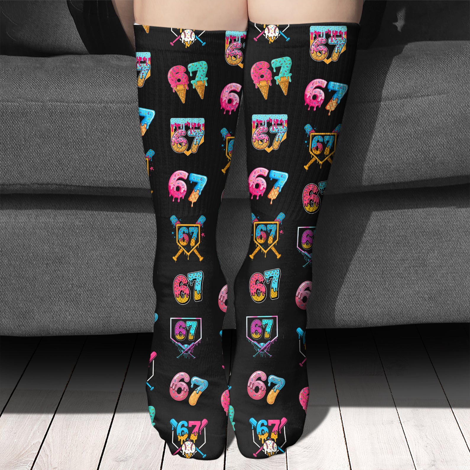 Funny Six Seven Ice Cream Meme Socks | SIx Seven Christmas Socks | Gift for Men Women 683672