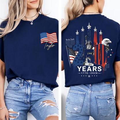 Personalized USA 250th Anniversary Pocket & Back Dark Shirt, 1776-2026 Fighter Jet Tee, Patriotic 4th Of July Gift 685274