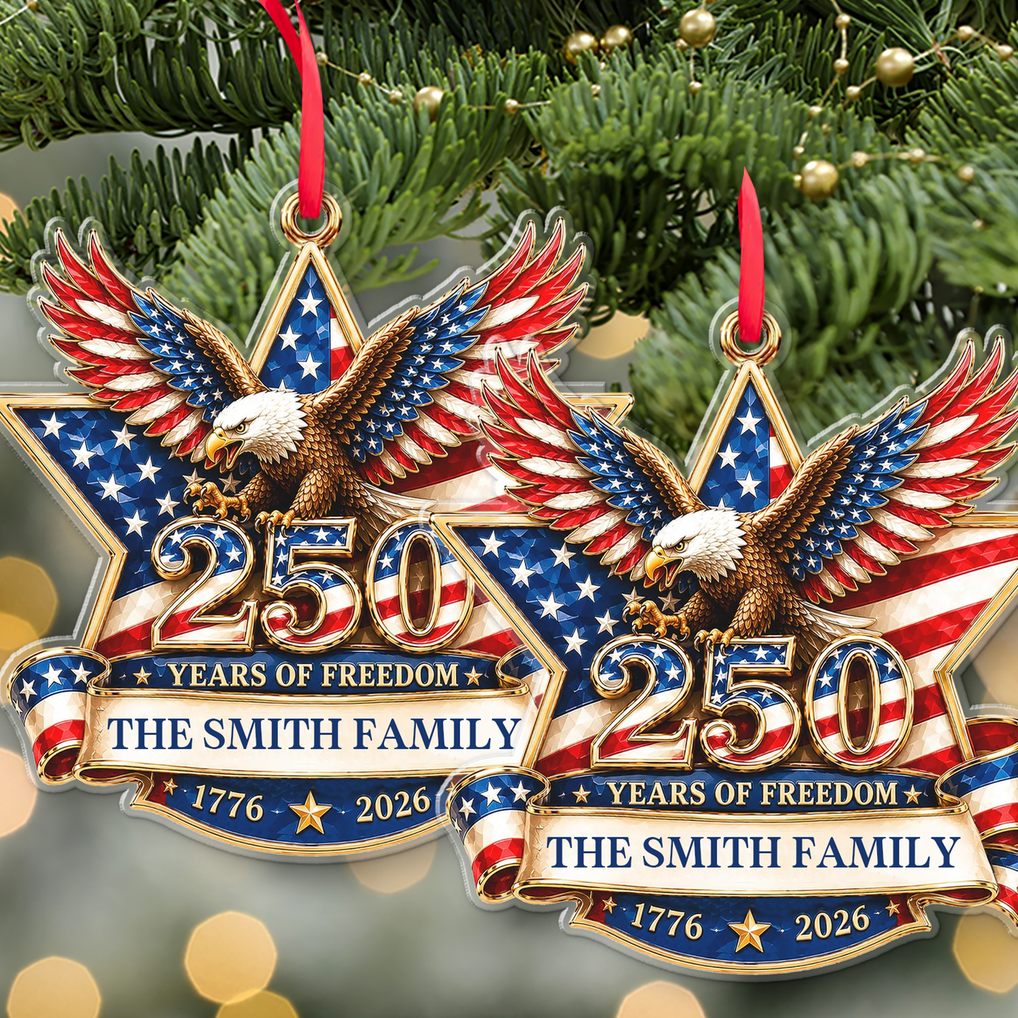 Personalized USA 250 Years Of Freedom Acrylic Ornament, 1776-2026 Patriotic Eagle Star Christmas Tree Decor 685909