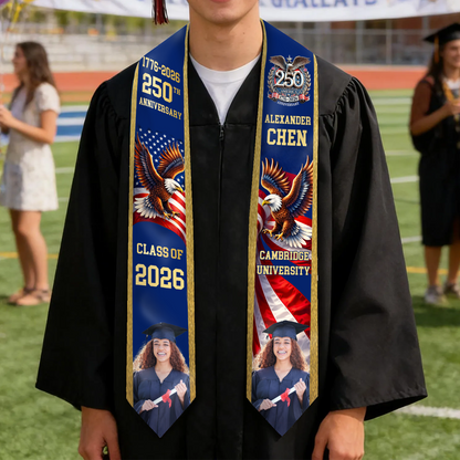 Custom Photo America 250th Anniversary Graduation Stole | Class Of 2026 Stoles Sash | Patriotic Graduation Gift, Senior Gift 684495