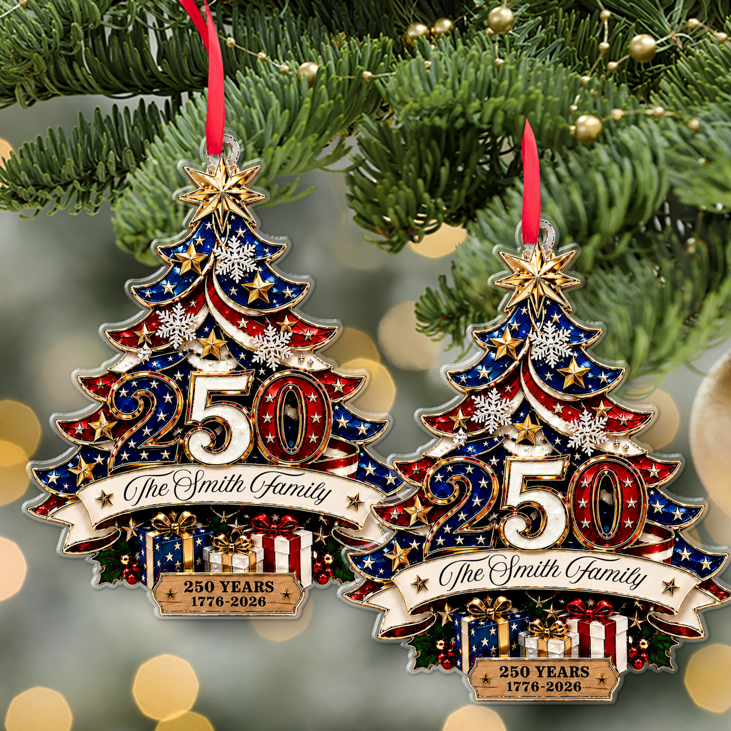 Personalized America 250th Anniversary Acrylic Ornament | Custom Name Patriotic Family Christmas Tree Decor 685752