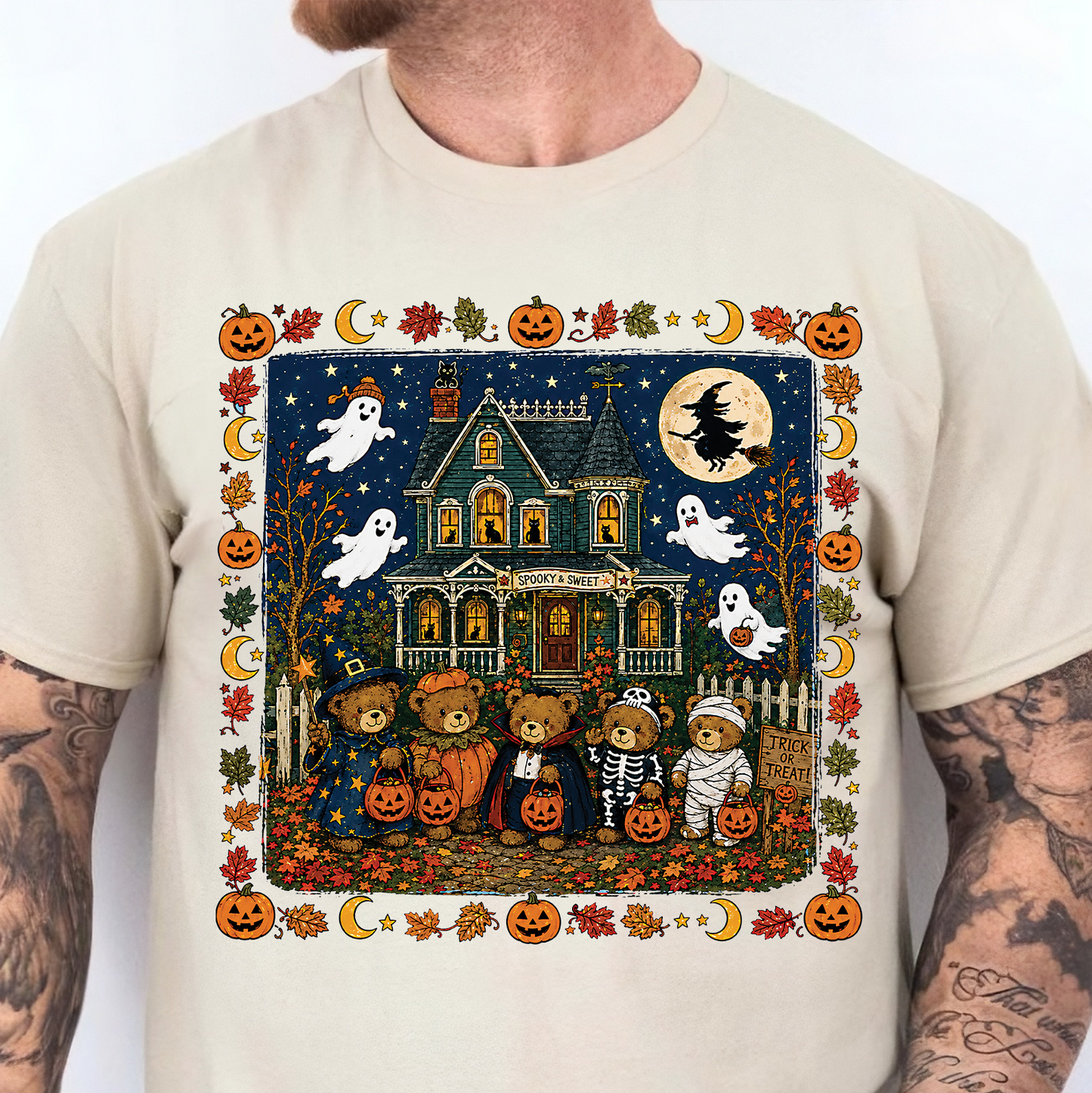 Vintage 90s Nostalgic Bears Halloween Graphic Bright Shirt, Retro Spooky Season Tee 685613