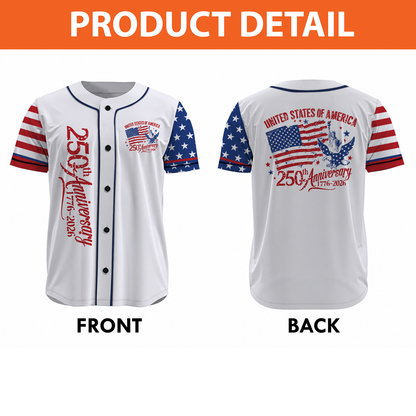 Personalized USA 250th Anniversary Baseball Jersey, Patriotic 4th Of July Tee, 1776-2026 Semiquincentennial Gift 685307