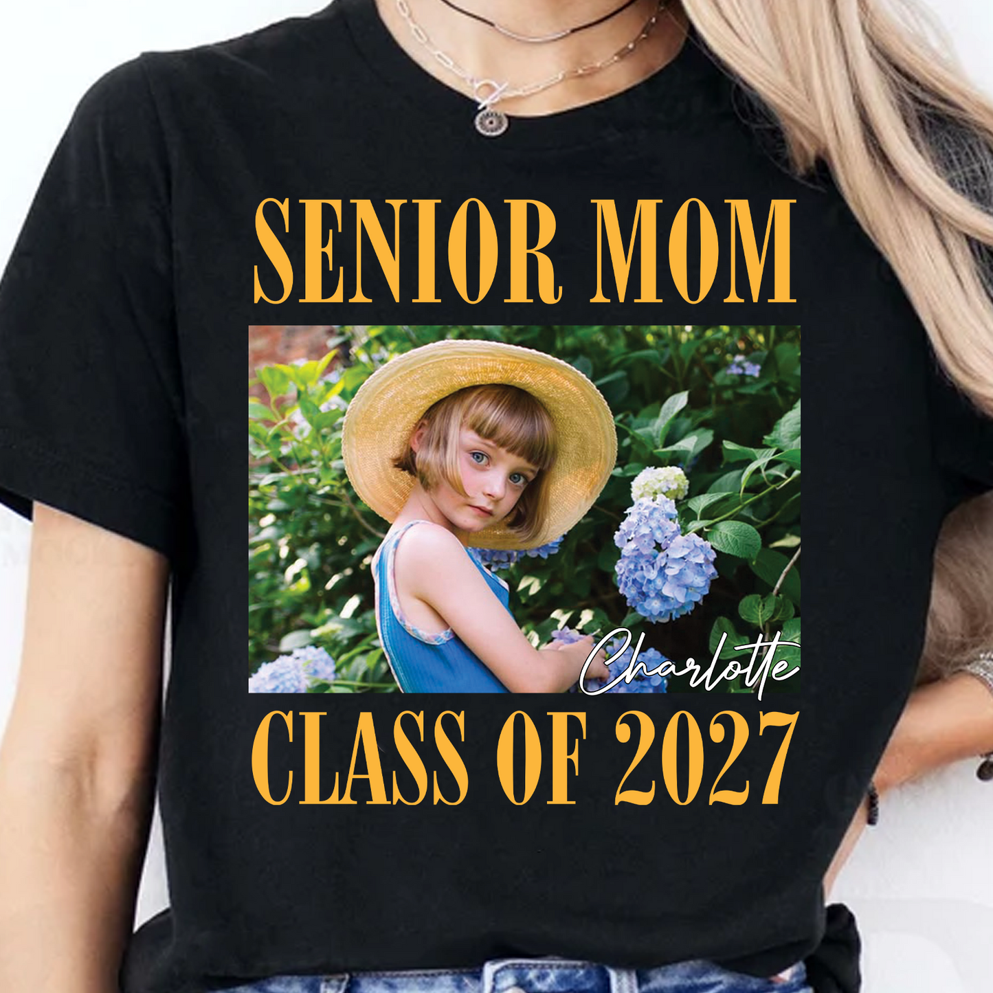 Custom Photo Senior Mom Dark Shirt, Class Of 2027 Tee, Personalized Graduation Gift 685635