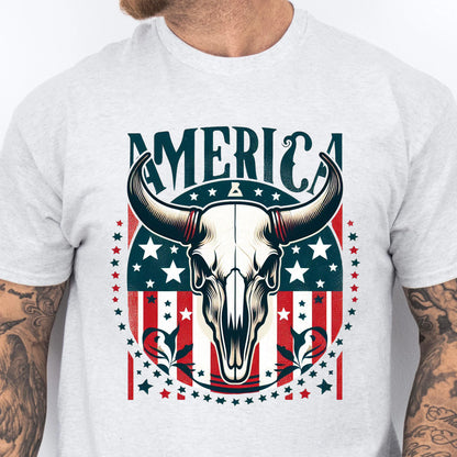 America Cow Skull 4th Of July Flag Shirt | Fourth Of July T-Shirt | Patriotic Flag Shirt | Independence Day Tee 682305