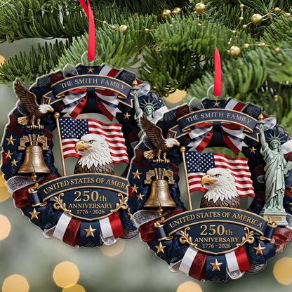 Custom Name USA 250th Anniversary Acrylic Ornament, Patriotic Wreath Ornament, Personalized Christmas Family Gift 685872
