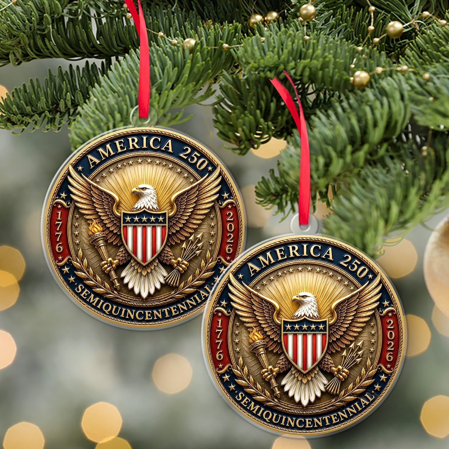 America 250 Semiquincentennial Acrylic Ornament, 1776-2026 Patriotic Eagle Christmas Tree Decor 685908