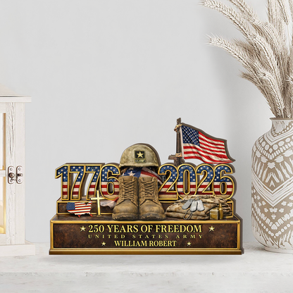 America 250 Years Of Freedom Veteran Tribute Wooden Block | Personalized Wooden Decor | Patriotic 4th Of July Wood Display 685050