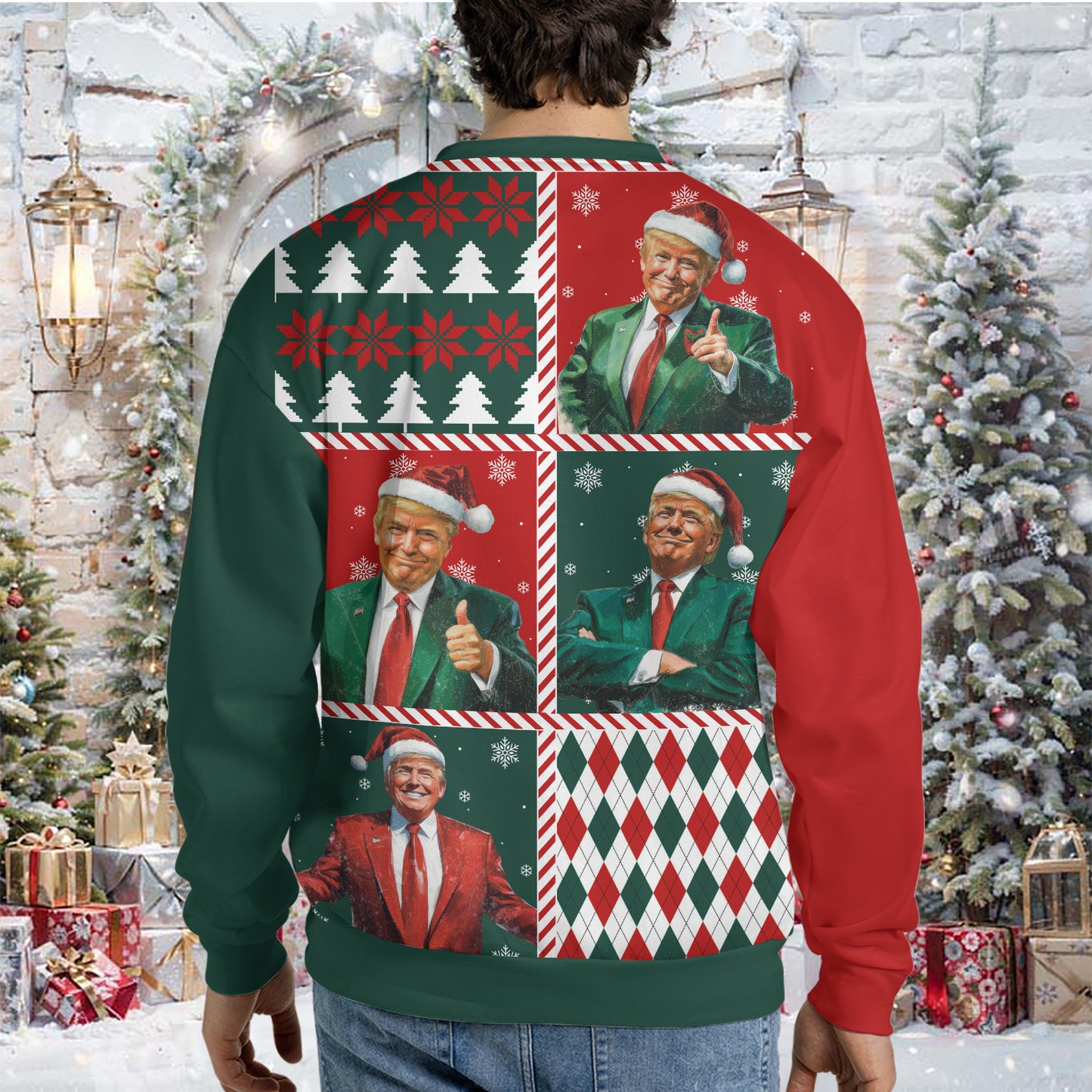 Jolly Trump Christmas Ugly Sweater, Funny Trump Santa Christmas All-Over-Printed Sweatshirt 683469 - GOP