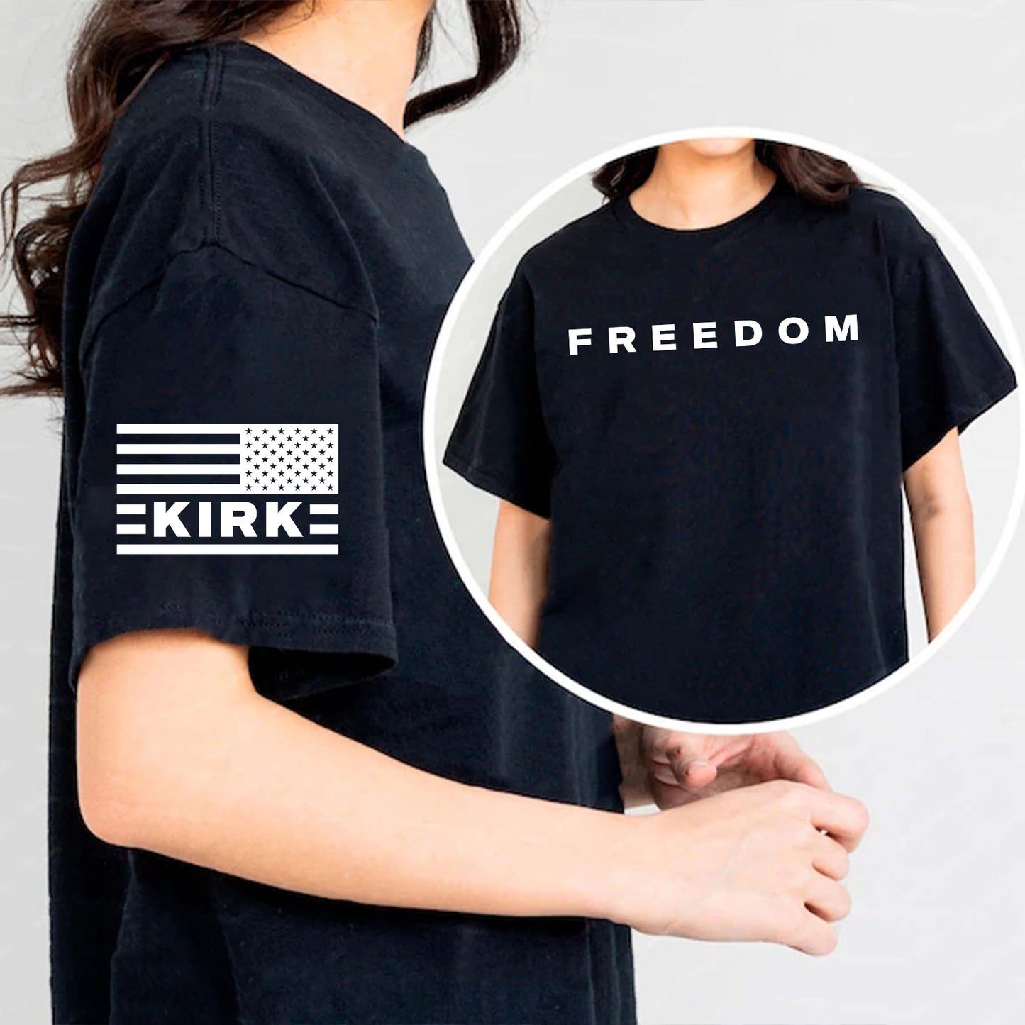 Red Charlie Kirk FREEDOM Shirt | Charlie Kirk Motivational Speech Red Shirt | We Wear Red Charlie Kirk Birthday October 14 | Red Freedom Sleeve Right Shirt 683074