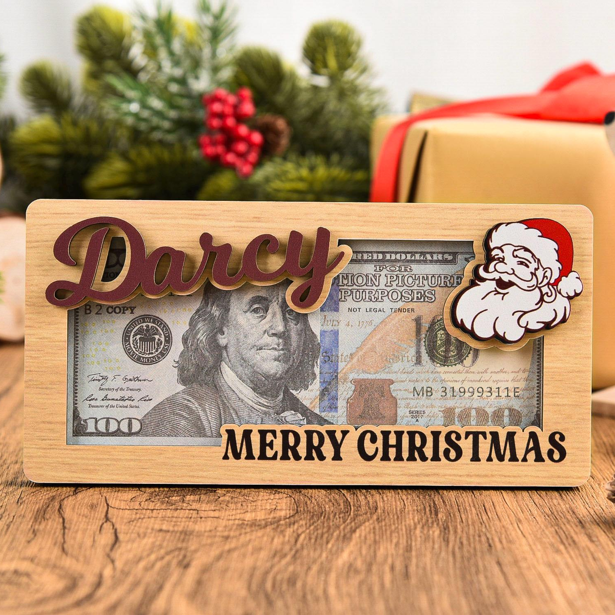 Personalized Christmas Money Holder, Custom Name Reindeer Santa Bill Holder, Holiday Gift For Family 686240 WFD