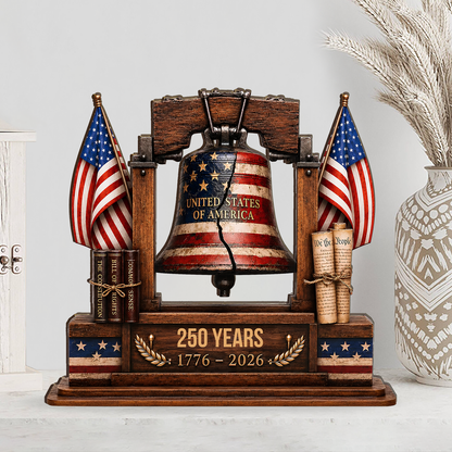 Custom Family Name USA 250th Anniversary Wooden Block | Personalized Liberty Bell Decor | Patriotic 4th Of July Decoration 685817