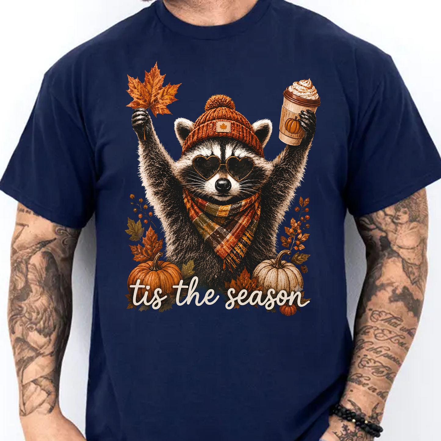 Retro Autumn Tis The Season Dark Shirt, Funny Raccoon Tee, Cute Autumn Shirt 685847