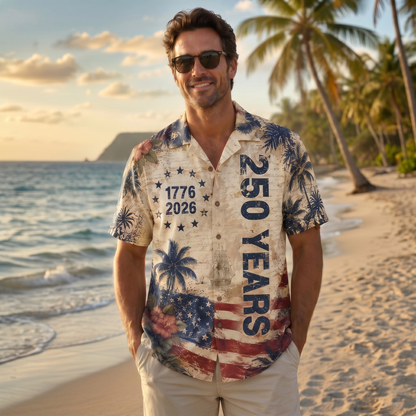 250 Years Vintage US Independence Day Hawaiian Shirt, USA 250th Anniversary AOP Hawaii Shirt 685245