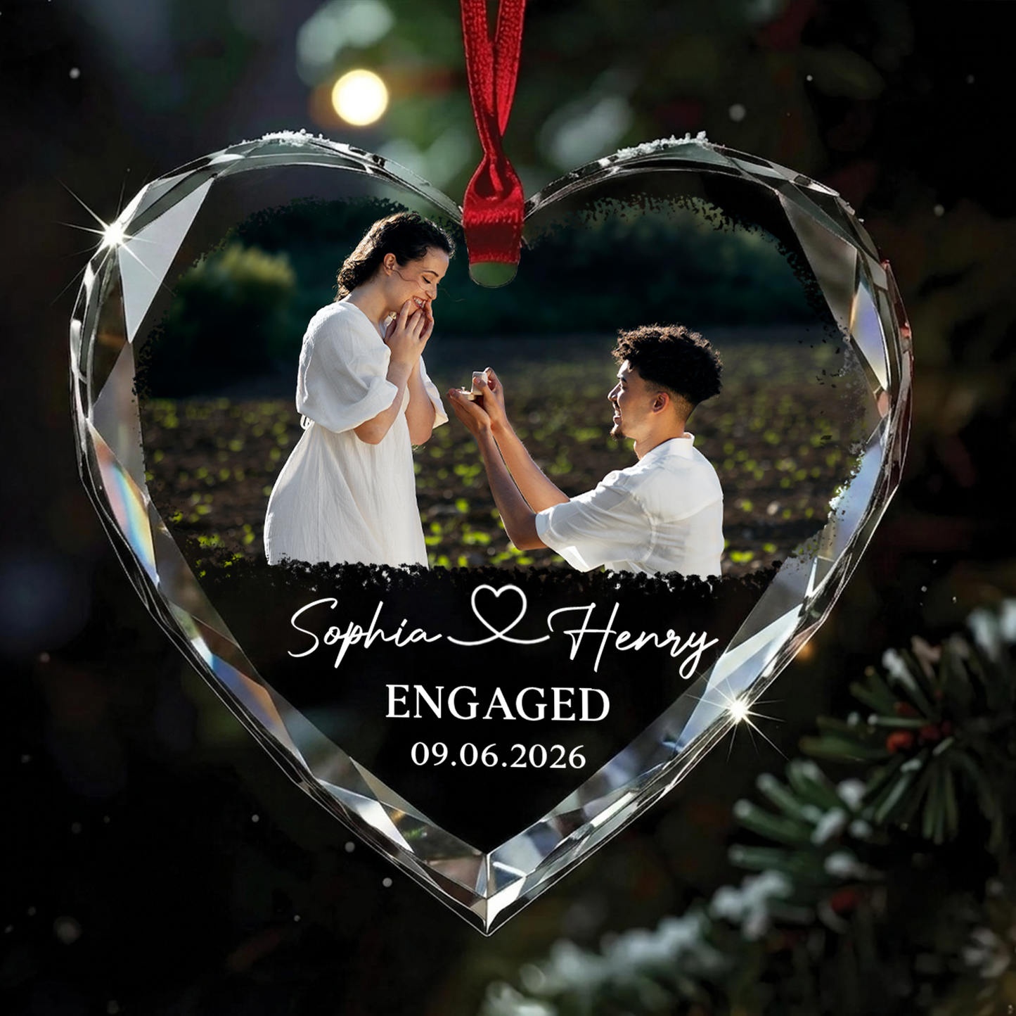Custom Photo Engagement Glass Ornament, First Engaged Christmas Ornament, Gift For Couple 685774