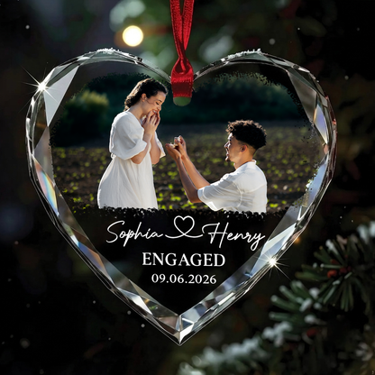 Custom Photo Engagement Glass Ornament, First Engaged Christmas Ornament, Gift For Couple 685774