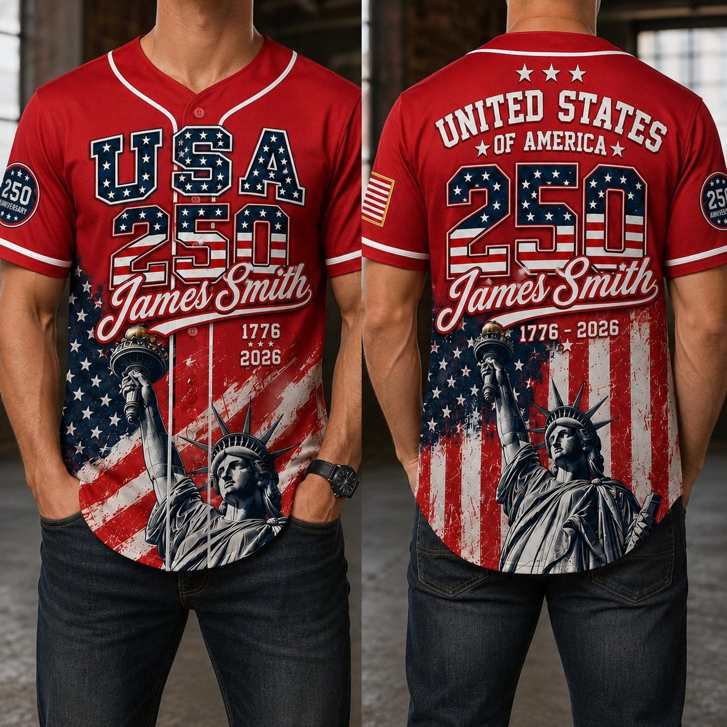 Personalized USA 250th Anniversary Baseball Jersey, America 1776-2026 Semiquincentennial Jersey, Patriotic 4th Of July Shirt 685250