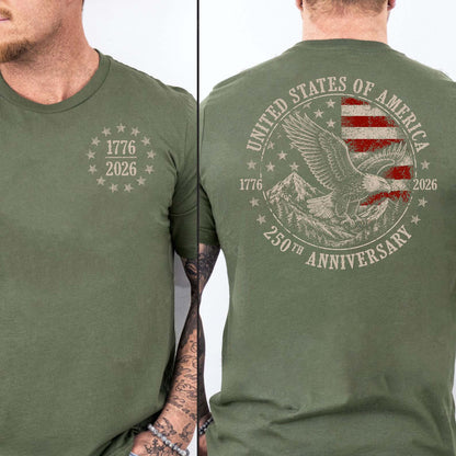 USA 250th Anniversary Pocket & Back Dark Shirt, Vintage Eagle Flag Tee, Patriotic 4th Of July Gift 685391