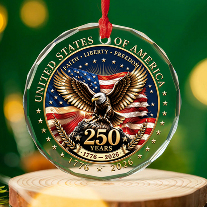USA 250th Anniversary Glass Ornament, Patriotic Christmas Decor For Family 686216
