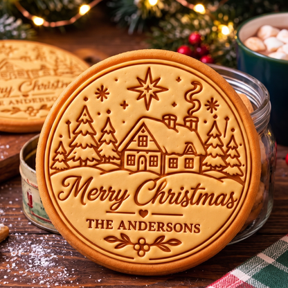 Personalized Merry Christmas Cookie Stamp & Cutter, Custom Family Name Holiday Gift 686921 WFD