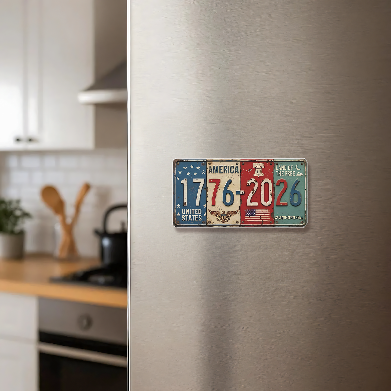 USA 250th Anniversary Fridge Magnet | Rustic License Plate Art 1776 ...