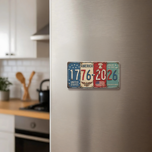 USA 250 Years Anniversary Fridge Magnet | Rustic License Plate Art 1776-2026 Semiquincentennial Decor 684512