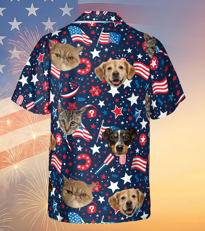 Custom Pet Face Hawaiian Shirt | Personalized Dog Cat Photo Independence Day Shirt | 4th of July Hawaiian Shirt 682302