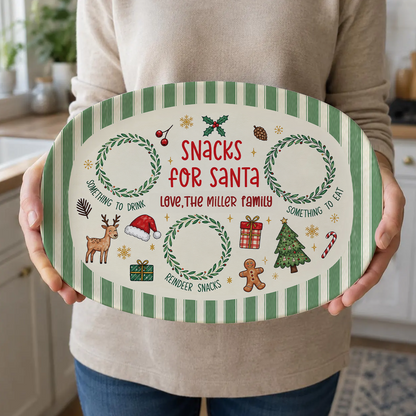 Personalized Snacks For Santa Plate, Custom Name Holiday Christmas Plate Gift For Family 686641